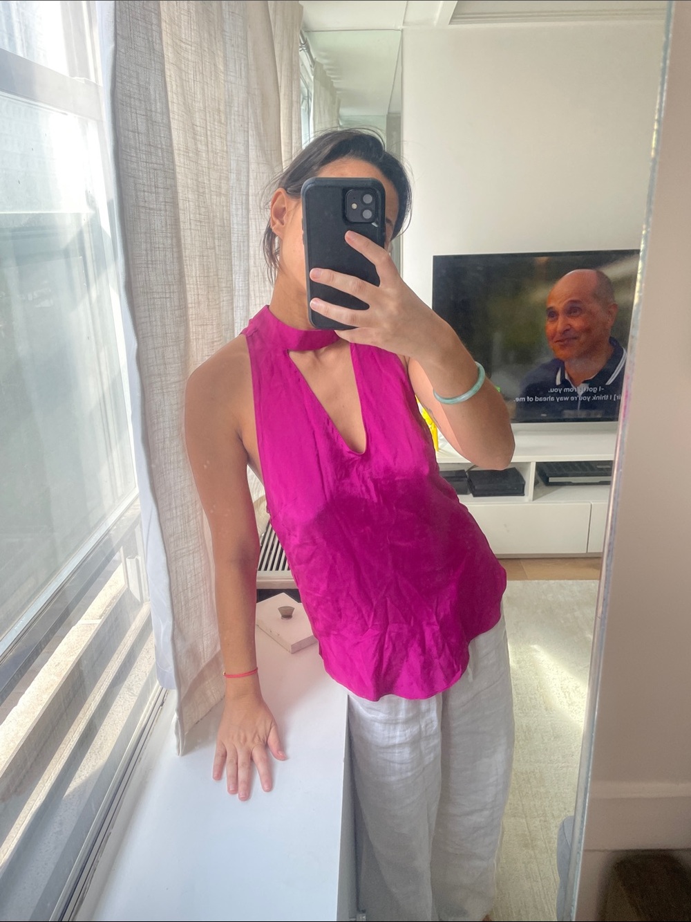 Amanda Uprichard Fuchsia Sleeveless V-Neck Tank Top